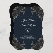 Navy Blue Black Grey Roses Gothic Elegant Wedding
