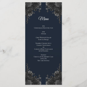 Navy Blue Black Grey Roses Gothic Wedding Menu