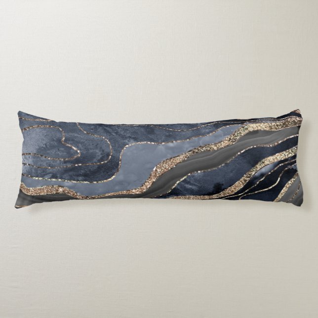Navy Blue Black Marble Agate Gold Glitter Glam #2  Body Cushion (Front)
