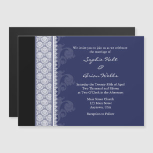 Navy Blue Black Modern Magnetic Wedding Invitation