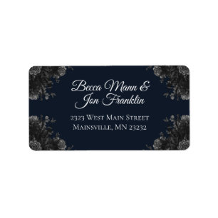 Navy Blue Black Roses Wedding Label