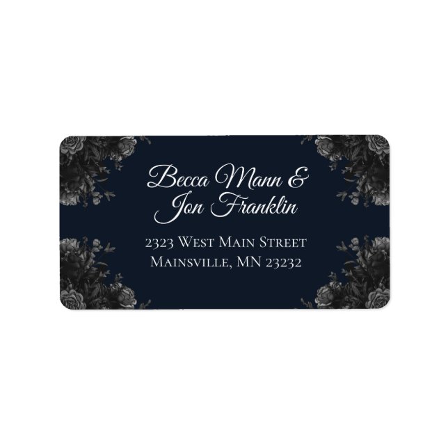 Navy Blue Black Roses Wedding Label (Front)