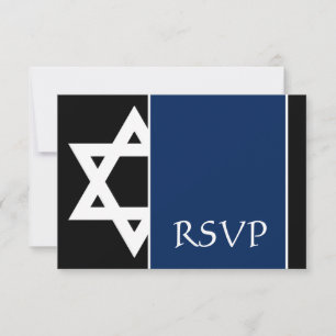 Navy Blue Black Star of David Bar Mitzvah RSVP