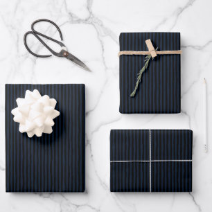 Navy Blue & Black Wonky Stripes Wrapping Paper Sheet