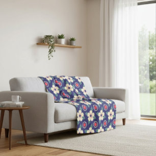 Navy Blue Blanket with Cream Flowers