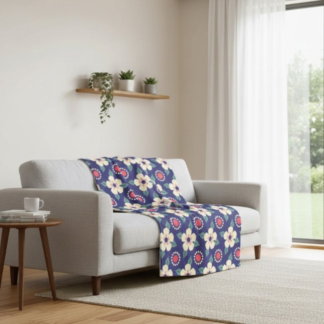 Navy Blue Blanket with Cream Flowers (Creator Uploaded)