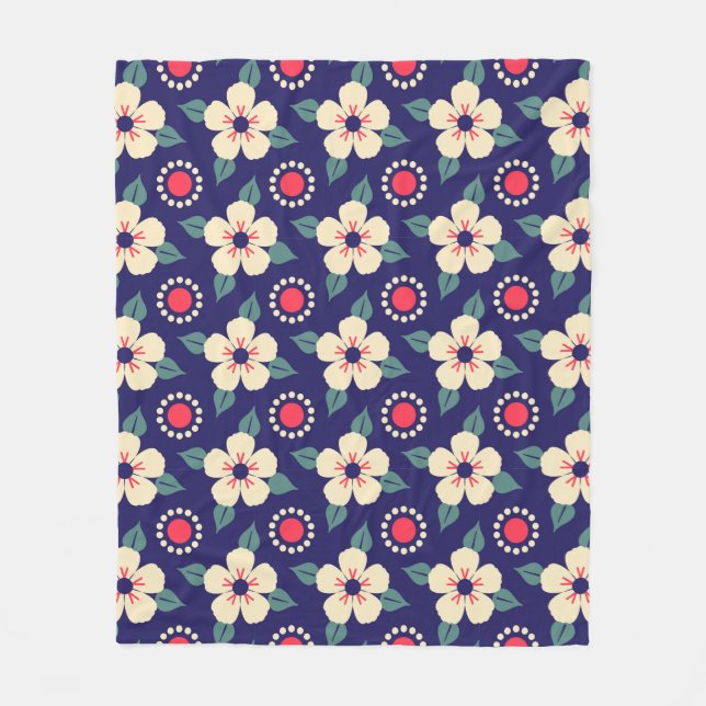 Navy Blue Blanket with Cream Flowers (Front)