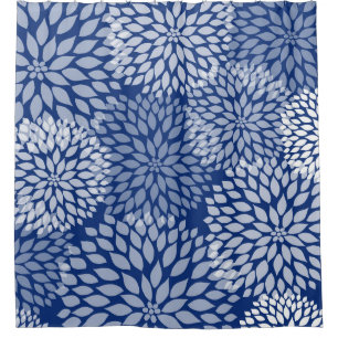 Navy Blue Blooms, modern floral flowers Shower Curtain