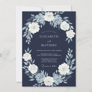 Navy Blue Blossom Wedding Invitation