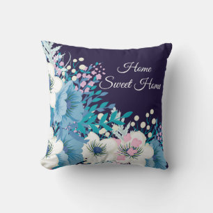 Navy Blue Blossoms Floral Cushion