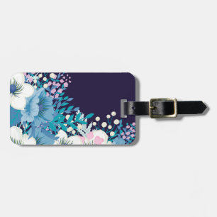 Navy Blue Blossoms Floral Luggage Tag