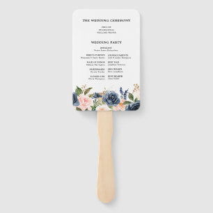 Navy Blue Blue Blush Pink Rose Botanical Hand Fan