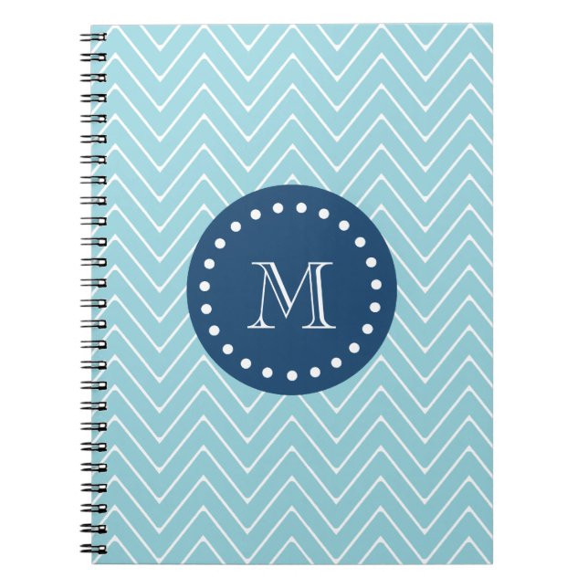 Navy Blue, Blue Chevron Pattern | Your Monogram Notebook (Front)