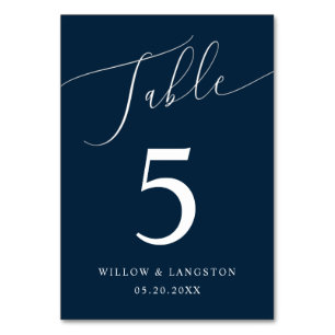 Navy Blue Blue Minimal Wedding Table Number