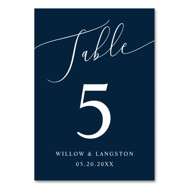 Navy Blue Blue Minimal Wedding Table Number (Back)