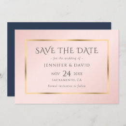 Navy Blue Blush and Gold Wedding Save The Date