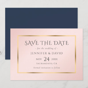Navy Blue Blush and Gold Wedding Save The Date