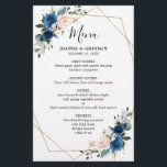 Navy Blue Blush Botanical Geometric Wedding Menu<br><div class="desc">Elegant and modern romantic geometric watercolor floral wedding menu card features a bouquet of navy blue / royal blue , blush pink, peach watercolor roses with matching foliage. Perfect for a fall / midsummer wedding. Please find more matching designs and variations from my "blissweddingpaperie" store. And feel free to contact...</div>
