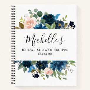Navy Blue Blush Bridal Shower Recipe Book