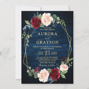 Navy Blue Blush Burgundy Gold Geometric Wedding In Invitation