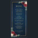 Navy Blue Blush Burgundy Gold Geometric Wedding Menu<br><div class="desc">Dark navy blue burgundy floral geometric wedding menu featuring elegant bouquet of navy blue, royal blue , white , blush, burgundy, marsala rose and sage green eucalyptus leaves and elegant gold glitter geometric neutral frame. Please contact me for any help in customisation or if you need any other product with...</div>