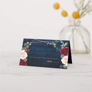 Navy Blue Blush Burgundy Gold Geometric Wedding Pl Place Card