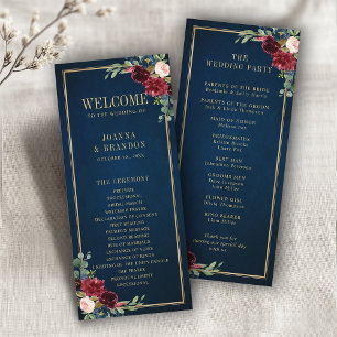 Navy Blue Blush Burgundy Gold Geometric Wedding Programme