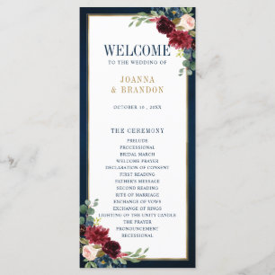 Navy Blue Blush Burgundy Gold Geometric Wedding Programme