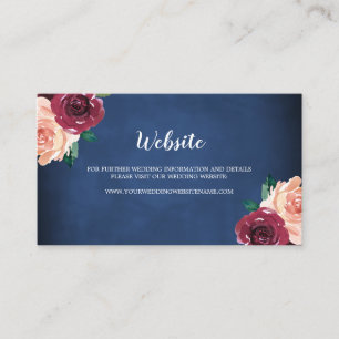 Navy Blue Blush Burgundy Rose Wedding Website Card