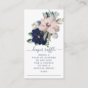 Navy Blue & Blush Floral Baby Shower Diaper Raffle Enclosure Card