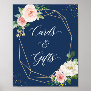 Navy Blue Blush Floral Cards and Gifts Sign