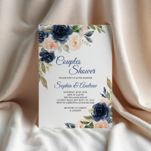 Navy Blue & Blush Floral Couples Shower Invitation