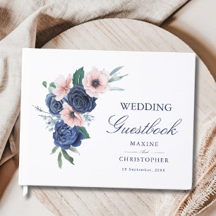 Navy Blue & Blush Floral Geometric Wedding Guest Book