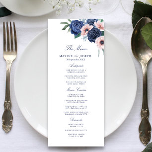 Navy Blue & Blush Floral Geometric Wedding Menu