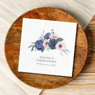 Navy Blue & Blush Floral Geometric Wedding Napkin