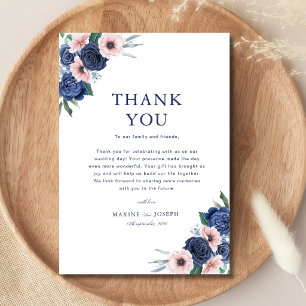 Navy Blue & Blush Floral Geometric Wedding Thank You Card