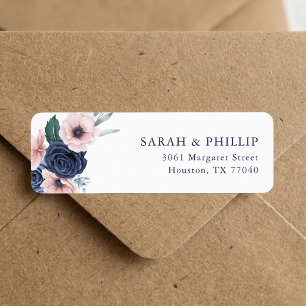 Navy Blue & Blush Floral Return Address