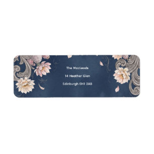 Navy Blue Blush Floral Return Address Labels