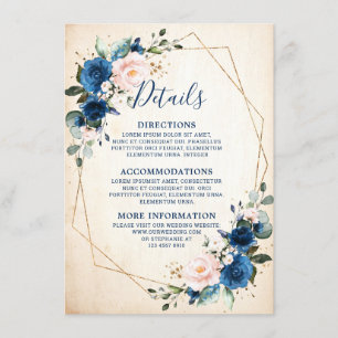 Navy Blue Blush Floral Rustic Geometric Wedding Enclosure Card