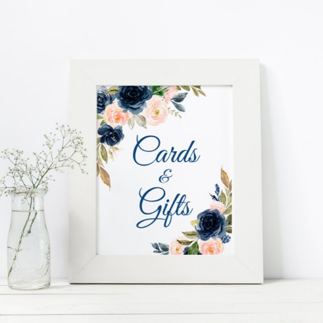 Navy Blue & Blush Floral Shower Cards and Gifts Poster (Creator Uploaded)
