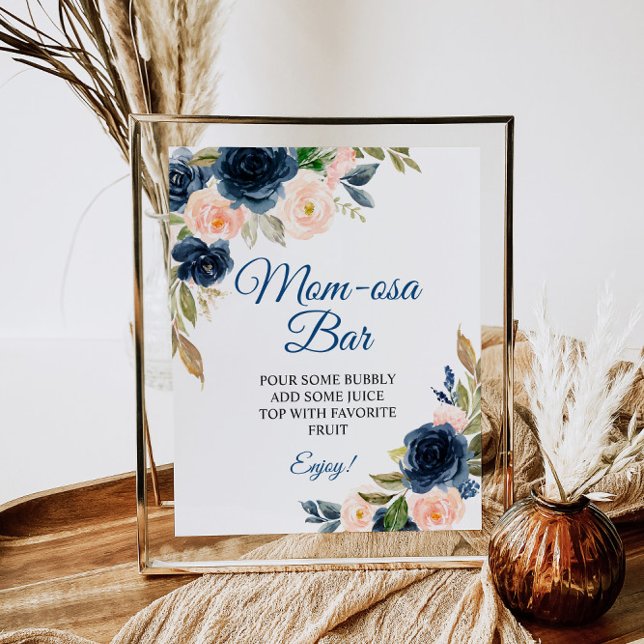 Navy Blue & Blush Floral Shower Momosa Bar Sign (Creator Uploaded)