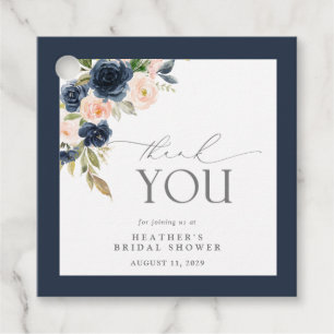 Navy Blue & Blush Floral Watercolor Bridal Shower Favour Tags