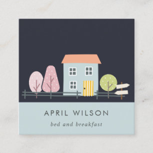 NAVY BLUE BLUSH GARDEN HOME STAY BED & BREAKFAST SQUARE BUSINESS CARD