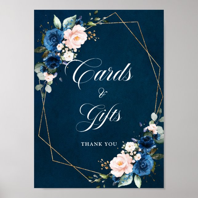 Navy Blue Blush Geometric Wedding Cards and Gifts Poster (Front)
