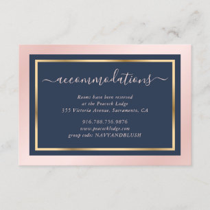 Navy Blue Blush Gold Wedding Hotel Accommodation Enclosure Card