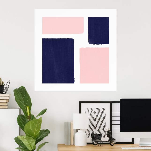 Navy Blue Blush Minimalist Colour Block Poster (Home Office)