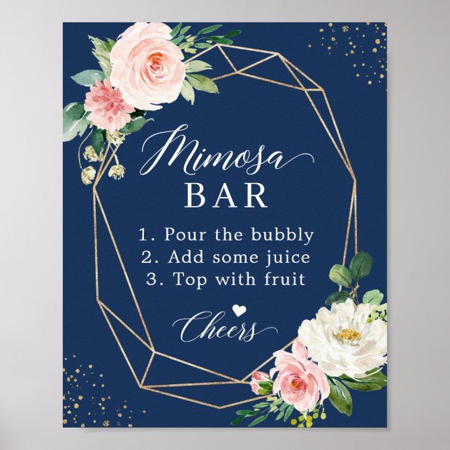 Navy Blue Blush Pink Bridal Shower Mimosa Bar Sign (Front)