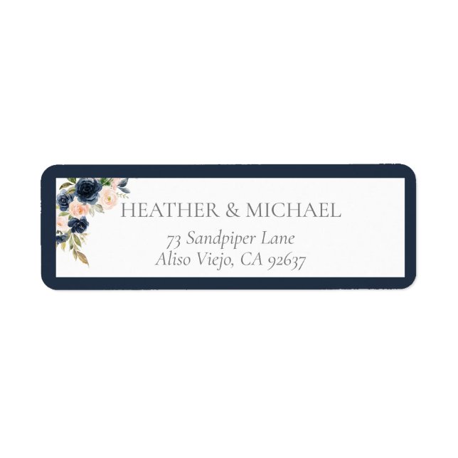 Navy Blue Blush Pink Bridal Shower Return Address (Front)