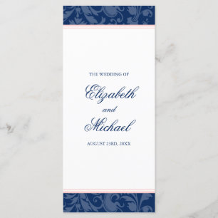 Navy Blue Blush Pink Damask Swirl Wedding Program Programme