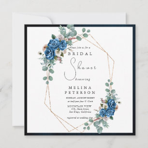 Navy Blue Blush Pink Dusty Floral Bridal Shower Invitation